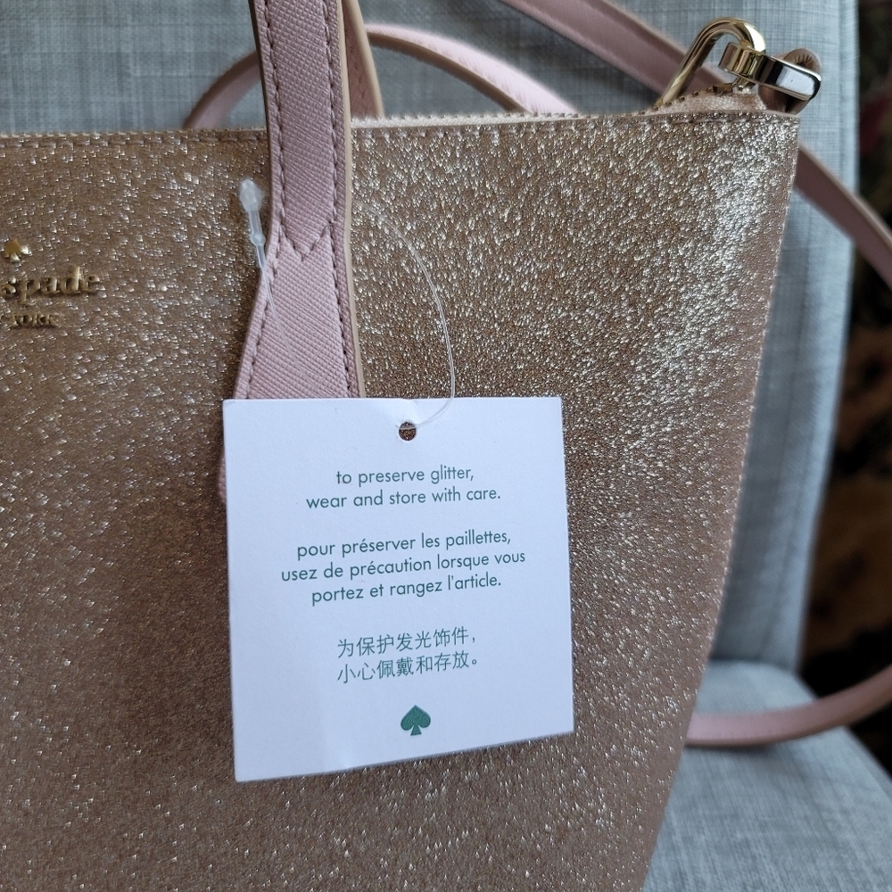 Kate Spade Bag Joeley Small Satchel Pink Glitter Rose Gold - Picture 7 of 11